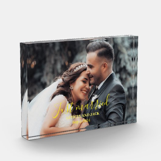 たった今結婚しました祝の愛パーソナライズされた情 フォトブロック (左)