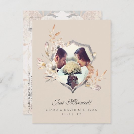 たった今結婚しました立案発表写真はがき 案内ポストカード (正面/裏面)