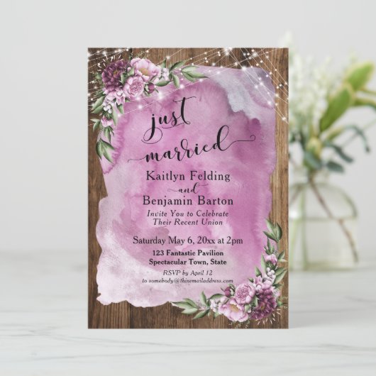 たった今結婚しました素朴水彩フローラとライト 招待状 (スタンド正面)