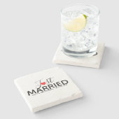 たった今結婚しました結婚のカスタム ストーンコースター (横)