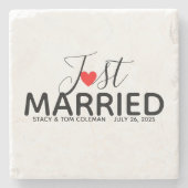 たった今結婚しました結婚のカスタム ストーンコースター (正面)