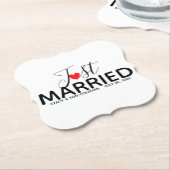 たった今結婚しました結婚のカスタム ペーパーコースター (アングル)