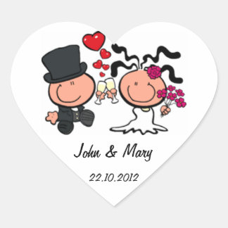 たった今結婚しました結婚のカップル漫画のステッカー ハートシール