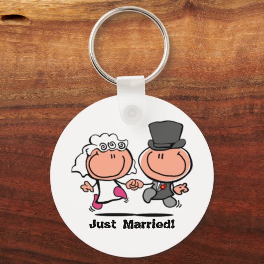 たった今結婚しました結婚のカップル漫画キーチェーン キーホルダー (正面)