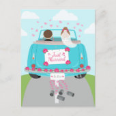 たった今結婚しました結婚のカーブルー結婚の発表 案内ポストカード (正面)