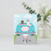 たった今結婚しました結婚のカーブルー結婚の発表 案内ポストカード (スタンド正面)