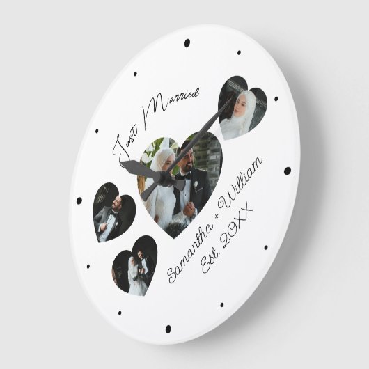 たった今結婚しました結婚のコラージュの壁時計 ラージ壁時計 (傾斜)
