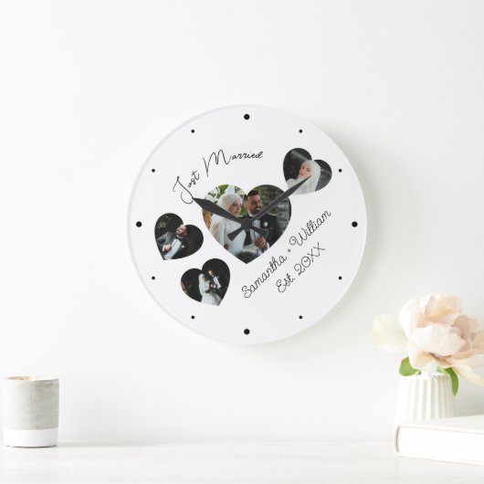たった今結婚しました結婚のコラージュの壁時計 ラージ壁時計 (ホーム)