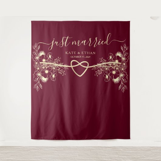 たった今結婚しました結婚のフォトブース背景 タペストリー (正面)