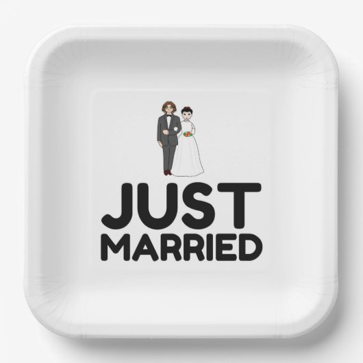 たった今結婚しました結婚の新郎新婦 ペーパープレート (正面)