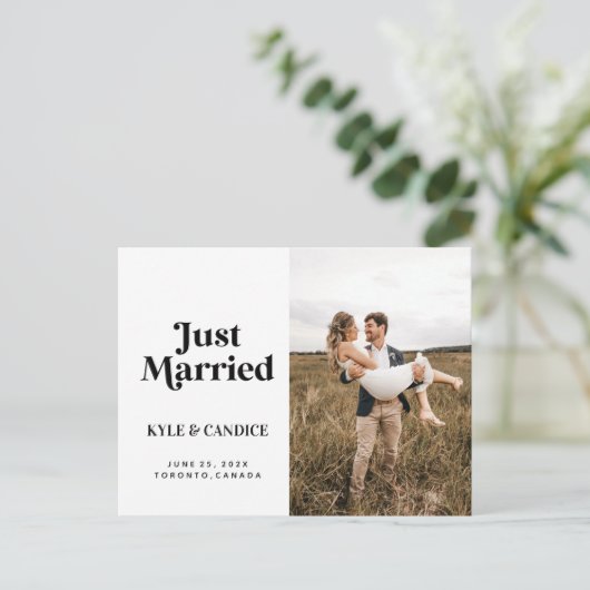 たった今結婚しました結婚の発表投稿メッセージ ポストカード (スタンド正面)