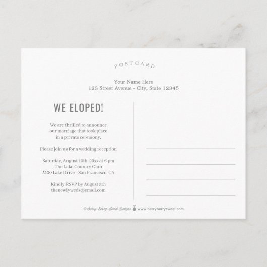 たった今結婚しました結婚の発表準備 ポストカード (裏面)