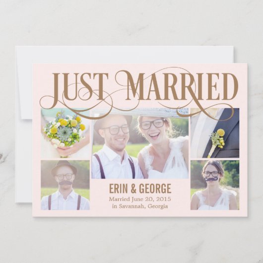 たった今結婚しました結婚の発表 – ピンク 招待状 (正面)