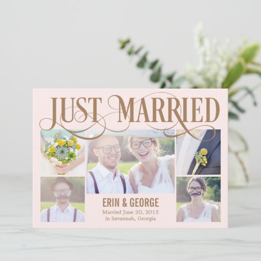 たった今結婚しました結婚の発表 – ピンク 招待状 (スタンド正面)