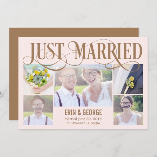 たった今結婚しました結婚の発表 – ピンク 招待状 (正面/裏面)