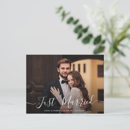 たった今結婚しました結婚の発表 ポストカード (スタンド正面)