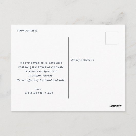 たった今結婚しました結婚の発表 ポストカード (裏面)