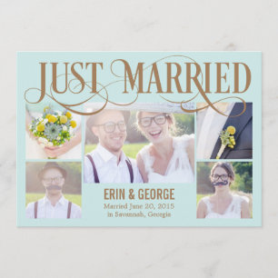 たった今結婚しました結婚の発表-青 招待状