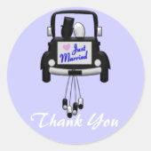 たった今結婚しました結婚の車のシール付きカップル ラウンドシール (正面)