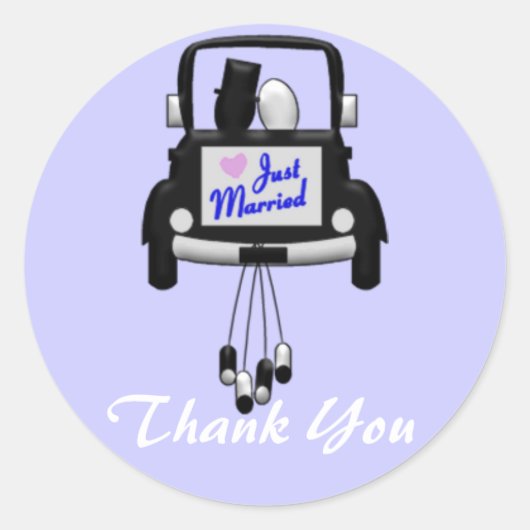 たった今結婚しました結婚の車のシール付きカップル ラウンドシール (正面)