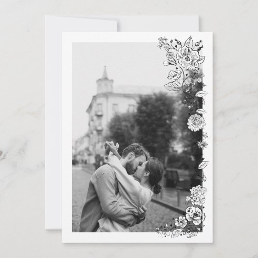 たった今結婚しました結婚の車の新郎新婦キツネ写真 案内状 (裏面)