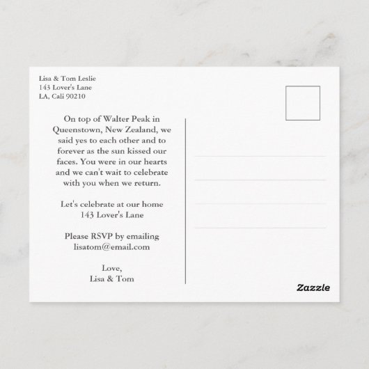 たった今結婚しました結婚の駆け落ち白書 ポストカード (裏面)