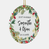 たった今結婚しました結婚クリスマス セラミックオーナメント (右)