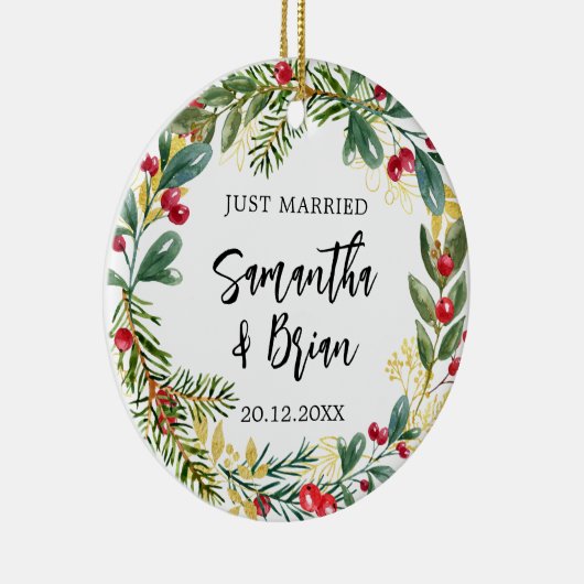 たった今結婚しました結婚クリスマス セラミックオーナメント (右)