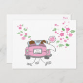 たった今結婚しました結婚ピンクの発表郵便カード 案内ポストカード (正面/裏面)