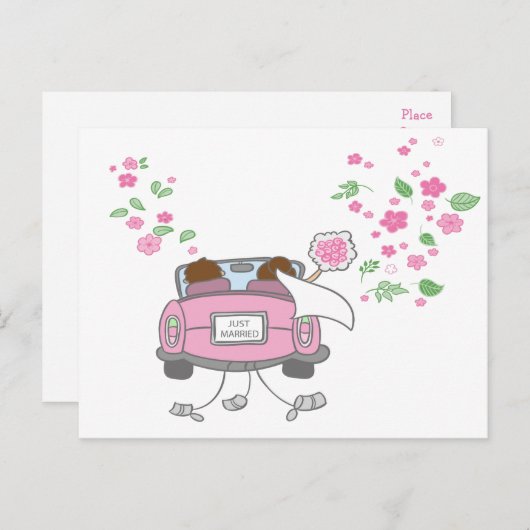 たった今結婚しました結婚ピンクの発表郵便カード 案内ポストカード (正面/裏面)