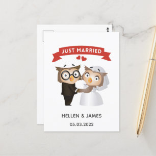 たった今結婚しました結婚フクロウ発表葉書 ポストカード