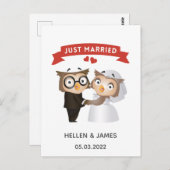 たった今結婚しました結婚フクロウ発表葉書 ポストカード (正面/裏面)