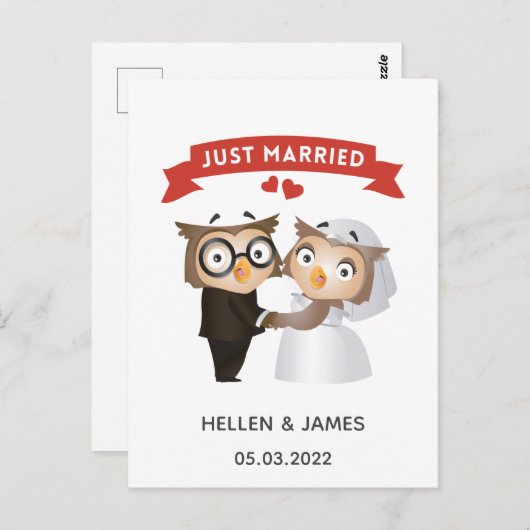 たった今結婚しました結婚フクロウ発表葉書 ポストカード (正面/裏面)
