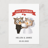 たった今結婚しました結婚フクロウ発表葉書 ポストカード (正面)