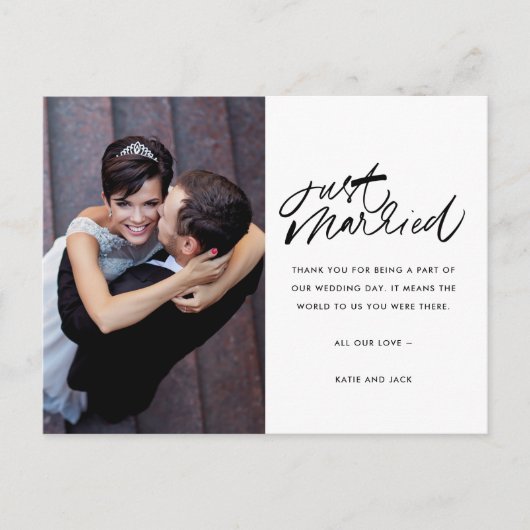 たった今結婚しました結婚写真ありがとう ポストカード (正面)