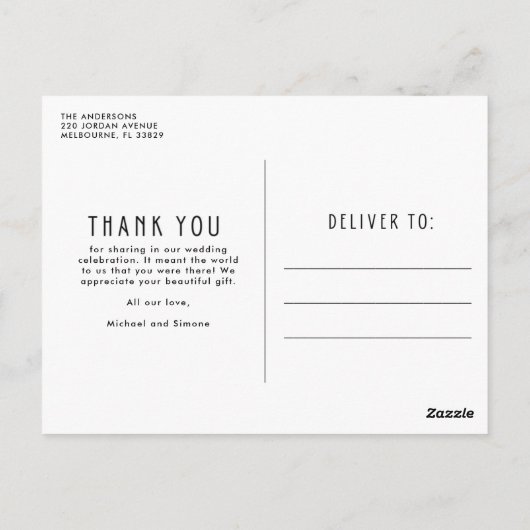 たった今結婚しました結婚写真ありがとう ポストカード (裏面)