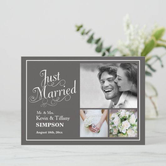 たった今結婚しました結婚写真アナウンスグレー 案内状 (スタンド正面)