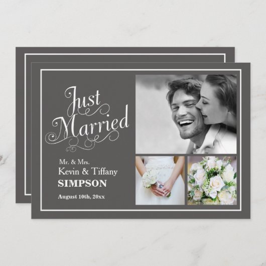 たった今結婚しました結婚写真アナウンスグレー 案内状 (正面/裏面)