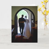 たった今結婚しました結婚教会の写真祝い カード (黄色い花)