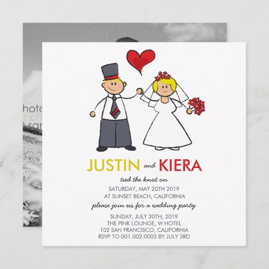 たった今結婚しました結婚漫画のカップル発表 招待状 (正面/裏面)