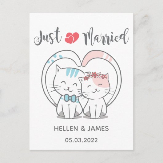 たった今結婚しました結婚猫の発表 ポストカード (正面)