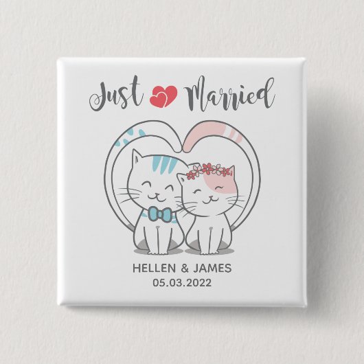 たった今結婚しました結婚猫 缶バッジ (正面)