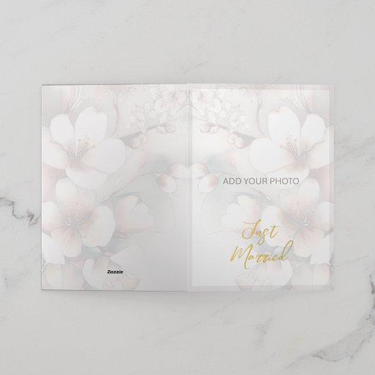 たった今結婚しました結婚発表折り畳みフォイルカード 箔グリーティングカード (外側レイダウン)