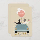 たった今結婚しました結婚車のサンキューカード。 サンキューカード (正面/裏面)