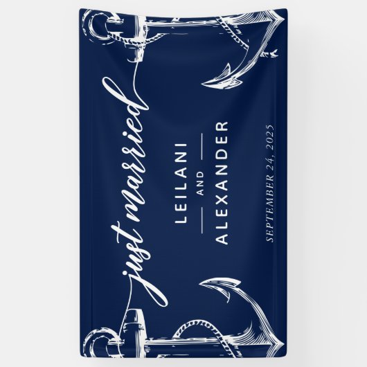 たった今結婚しました航海の結婚いかり 横断幕 (縦)