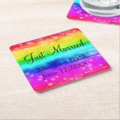 たった今結婚しました虹 スクエアペーパーコースター (アングル)