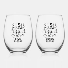 たった今結婚しました記念 ステムなしワイングラス