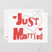 たった今結婚しました赤いハート 案内ポストカード (正面/裏面)