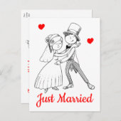 たった今結婚しました赤黒の漫画の花嫁結婚新郎さん 案内ポストカード (正面/裏面)