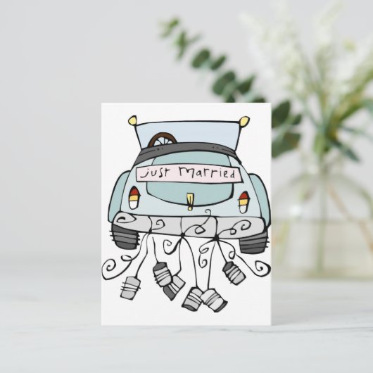 たった今結婚しました車のドラッグ缶 案内ポストカード (スタンド正面)